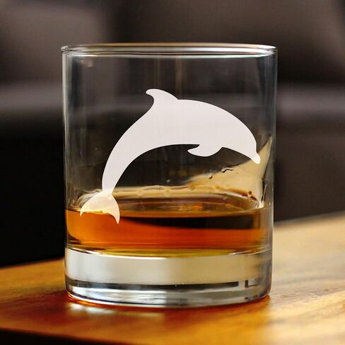 Dolphin Whiskey Rocks Glass - Beach Themed Gifts for Men & Women - Fun Whisky Drinking Tumbler Decor - Engraved 10 oz in Kuwait
