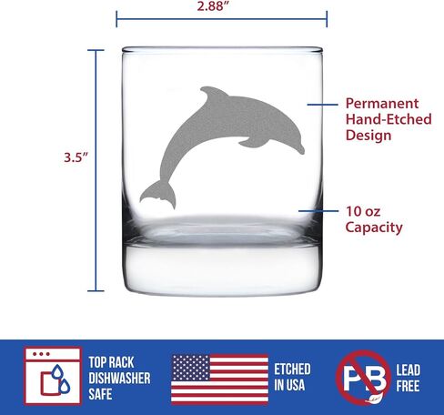 Dolphin Whiskey Rocks Glass - Beach Themed Gifts for Men & Women - Fun Whisky Drinking Tumbler Decor - Engraved 10 oz in Kuwait