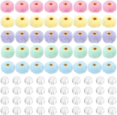40pcs Colorful Soft Fluffy Beads, 0.23in Faux Fur Pom Pom Beads, Fuzzy Spacer Beads for Pens Earrings Keychains Hair Accessories Bag DIY Crafts- 10 Colors in Saudi Arabia
