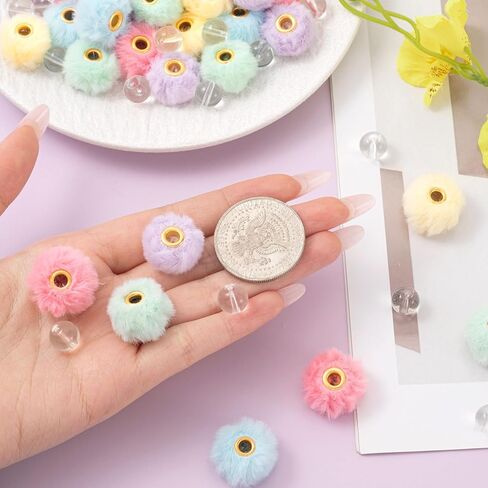 40pcs Colorful Soft Fluffy Beads, 0.23in Faux Fur Pom Pom Beads, Fuzzy Spacer Beads for Pens Earrings Keychains Hair Accessories Bag DIY Crafts- 10 Colors in Saudi Arabia