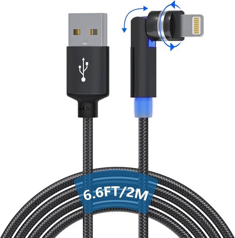 90 Degree iPhone Charging Cable with 360 Degree Rotating Head [MFi & 2.4A Fast Charge & Data Sync] Right Angle Nylon Braided Lightning Charger Cord Compatible Apple Carplay iPhone14 13 12 11 X 8 7 6 5 in Saudi Arabia