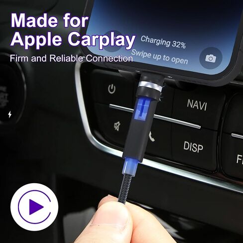 90 Degree iPhone Charging Cable with 360 Degree Rotating Head [MFi & 2.4A Fast Charge & Data Sync] Right Angle Nylon Braided Lightning Charger Cord Compatible Apple Carplay iPhone14 13 12 11 X 8 7 6 5 in Saudi Arabia
