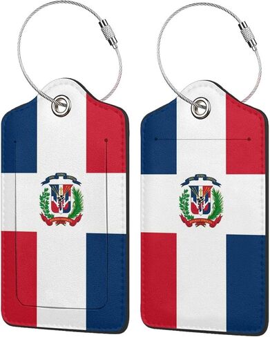 Flag of The Dominican Republic 2-Pack Leather Luggage Tag Set, Travel Luggage Tags with Privacy Id Label, Stainless Steel Ring and Address Card for Men and Women Travel in Kuwait