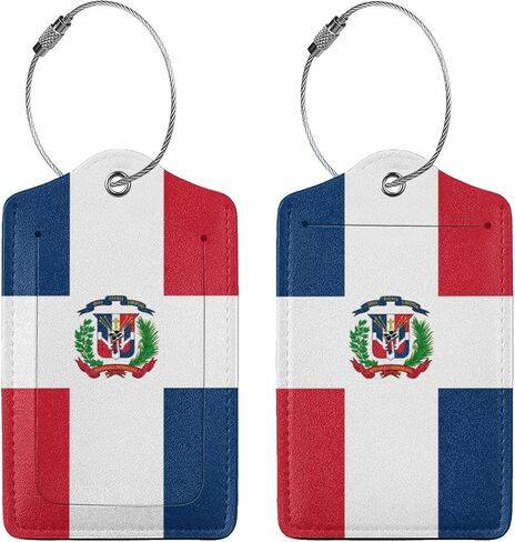 Flag of The Dominican Republic 2-Pack Leather Luggage Tag Set, Travel Luggage Tags with Privacy Id Label, Stainless Steel Ring and Address Card for Men and Women Travel in Kuwait