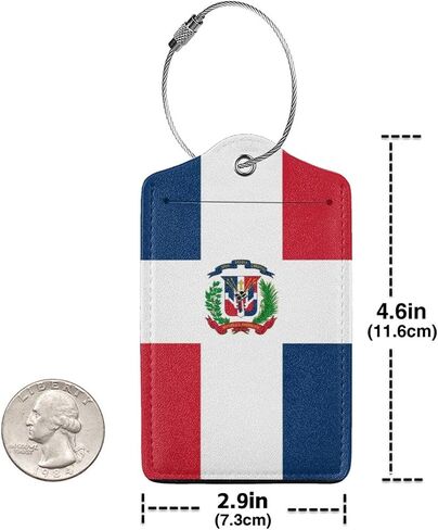 Flag of The Dominican Republic 2-Pack Leather Luggage Tag Set, Travel Luggage Tags with Privacy Id Label, Stainless Steel Ring and Address Card for Men and Women Travel in Kuwait