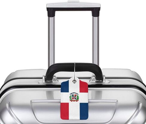 Flag of The Dominican Republic 2-Pack Leather Luggage Tag Set, Travel Luggage Tags with Privacy Id Label, Stainless Steel Ring and Address Card for Men and Women Travel in Kuwait