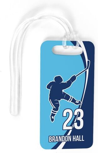 ChalkTalkSPORTS Hockey Luggage & Bag Tag | Personalized Hockey Slap Shot | Standard Lines on Back | Large, Red/Black in Saudi Arabia