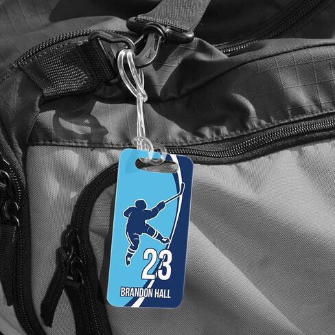 ChalkTalkSPORTS Hockey Luggage & Bag Tag | Personalized Hockey Slap Shot | Standard Lines on Back | Large, Red/Black in Saudi Arabia