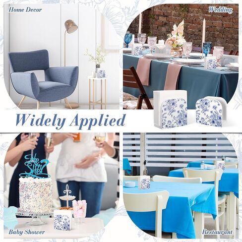 Napkin Holder Wood Napkin Dispenser Chinoiserie Floral Napkin Storage Blue and White Napkin Holder Stand for Table Wedding Kitchen Birthday Party Dining Room in Saudi Arabia