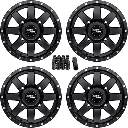 ROCKTRIX RT106 14IN ATV Wheels 4x156 RIMS ، 14x7 ، 4+3 ، تشمل مكسرات العروة 12x1.5 ، متوافقة مع 2014-2019 Polaris Sportsman RZR Ranger Crew UTV - 4/156 (مجموعة من 4) in Kuwait