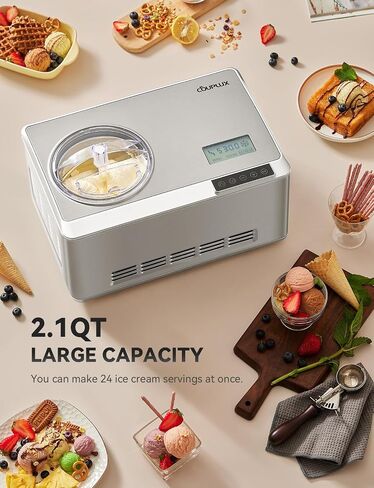 Ice Cream Maker with Compressor, Automatic Ice Cream Maker Machine - No Pre Freezing, 2.5L Ice Cream Machine and Gelato Maker with 3 Modes, LCD Display, Timer, 8H Keep Cool, Stainless Steel in Saudi Arabia