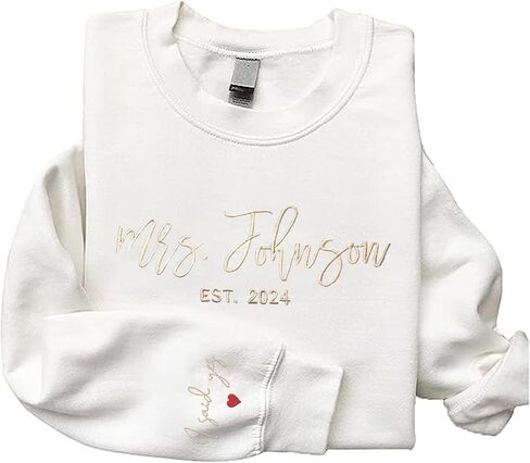 Personalized Embroidered Mrs Sweatshirt, Custom Mrs. Last Name Sweatshirt, Bride Sweatshirt in Kuwait