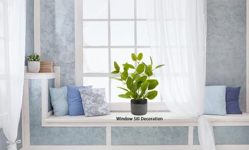 نباتات ficus مزيفة 14.5 بوصة طول النباتات الداخلية الاصطناعية مع أوراق الحياة الخضراء في وعاء رمادي أسود للمنزل المنزلي في الهواء الطلق أواني الشرفة زخارف زخرفة in Kuwait