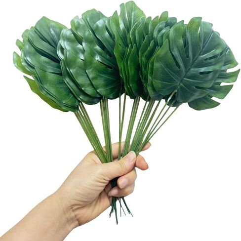 24 Pieces Mini Artificial Palm Leaves,11" Artificial Leaves for Decoration,Center Pieces Decoration for Table Party,Leaves Wall Decor for Wedding Shower Decorations (Green) in Saudi Arabia