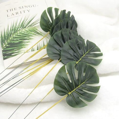 24 Pieces Mini Artificial Palm Leaves,11" Artificial Leaves for Decoration,Center Pieces Decoration for Table Party,Leaves Wall Decor for Wedding Shower Decorations (Green) in Saudi Arabia