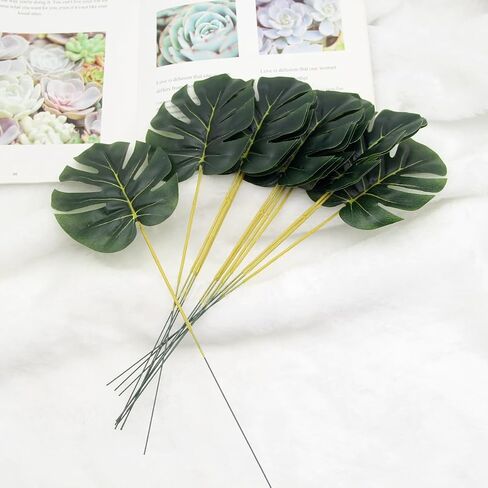 24 Pieces Mini Artificial Palm Leaves,11" Artificial Leaves for Decoration,Center Pieces Decoration for Table Party,Leaves Wall Decor for Wedding Shower Decorations (Green) in Saudi Arabia