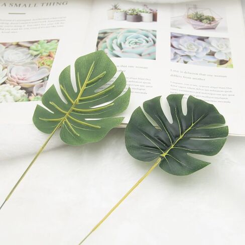 24 Pieces Mini Artificial Palm Leaves,11" Artificial Leaves for Decoration,Center Pieces Decoration for Table Party,Leaves Wall Decor for Wedding Shower Decorations (Green) in Saudi Arabia