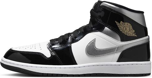 Air Jordan 1 Mid SE Men's Shoes (HV0789-010, Black/White/Metallic Gold/Metallic Silver) Size 13 in Saudi Arabia