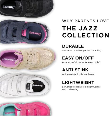 حذاء رياضي Saucony Originals Jazz Hook & Loop (طفل صغير/طفل صغير)، رمادي/فضي/وردي، 7 US للجنسين in Saudi Arabia