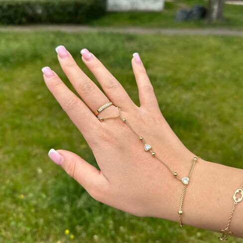 Hand Chain Tennis Bracelets for Women Trendy: Dainty Diamond Beaded Bracelet 14K Gold Plated/Silver Finger Ring Bracelet Hand Chain Jewelry Adjustable Sparkly Prom Bracelets in Kuwait