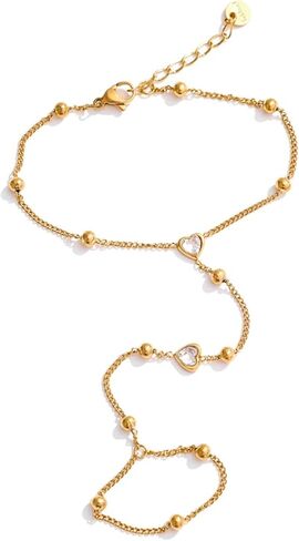 Hand Chain Tennis Bracelets for Women Trendy: Dainty Diamond Beaded Bracelet 14K Gold Plated/Silver Finger Ring Bracelet Hand Chain Jewelry Adjustable Sparkly Prom Bracelets in Kuwait