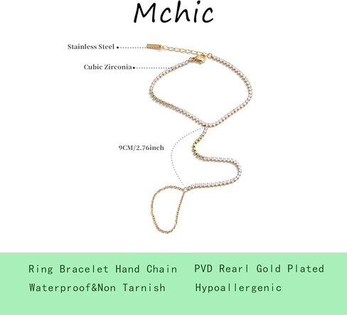 Hand Chain Tennis Bracelets for Women Trendy: Dainty Diamond Beaded Bracelet 14K Gold Plated/Silver Finger Ring Bracelet Hand Chain Jewelry Adjustable Sparkly Prom Bracelets in Kuwait
