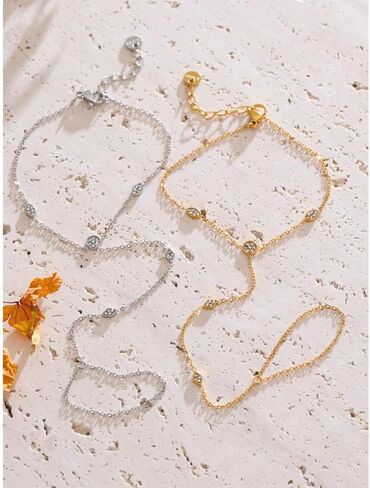 Hand Chain Tennis Bracelets for Women Trendy: Dainty Diamond Beaded Bracelet 14K Gold Plated/Silver Finger Ring Bracelet Hand Chain Jewelry Adjustable Sparkly Prom Bracelets in Kuwait