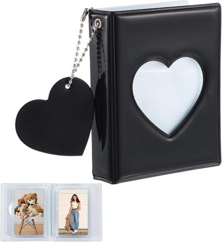 3 Inch Photocard Holder Book, 32 Pockets Mini Card Photo Card Binder with Lovely Heart Shape Pendant, Portable Photocard Album Cards Collection Organizer for Photo Cards Collection (Black) in Saudi Arabia