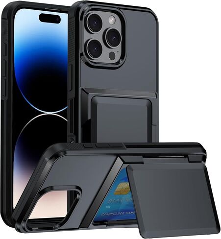 FDTCYDS for iPhone 16 Pro Max Case with Card Holder,Credit Card Slot Protective Wallet Case - Black in Kuwait