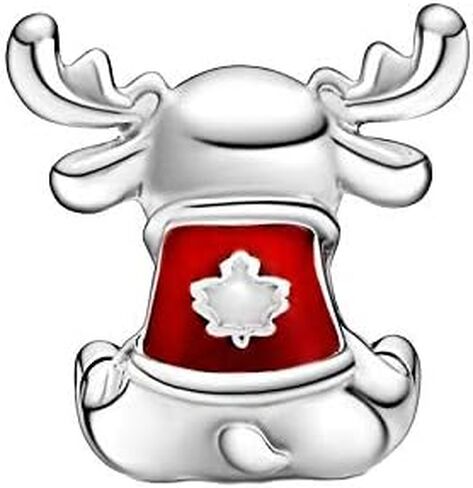 925 Sterling Silver Canada Moose Maple Leaf Charms Beads Fit Original Pandora Bracelets Women DIY Jewelry - () in Saudi Arabia