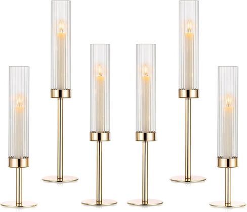 Gold Hurricane Candle Holders, Set of 6 for Glass Windproof Candlestick Holders,Tall Taper Candle Sticks Holder Decor for Home Decor, Wedding, Dinning, Party Decorative, Anniversary,Valentine (6 Pcs) in Kuwait