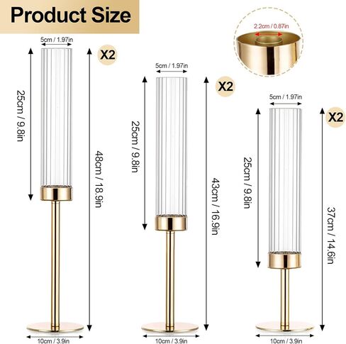 Gold Hurricane Candle Holders, Set of 6 for Glass Windproof Candlestick Holders,Tall Taper Candle Sticks Holder Decor for Home Decor, Wedding, Dinning, Party Decorative, Anniversary,Valentine (6 Pcs) in Kuwait