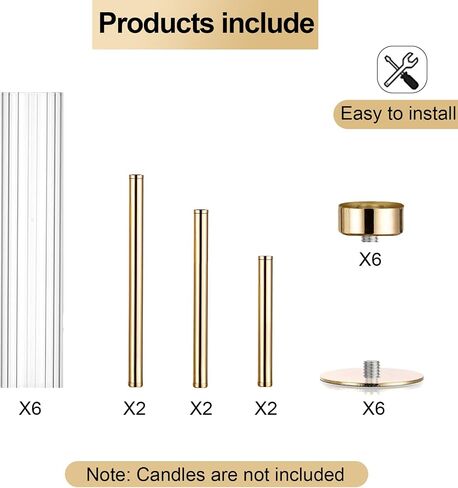 Gold Hurricane Candle Holders, Set of 6 for Glass Windproof Candlestick Holders,Tall Taper Candle Sticks Holder Decor for Home Decor, Wedding, Dinning, Party Decorative, Anniversary,Valentine (6 Pcs) in Kuwait
