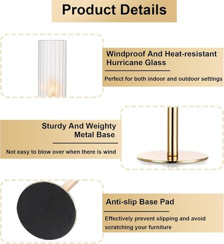 Gold Hurricane Candle Holders, Set of 6 for Glass Windproof Candlestick Holders,Tall Taper Candle Sticks Holder Decor for Home Decor, Wedding, Dinning, Party Decorative, Anniversary,Valentine (6 Pcs) in Kuwait