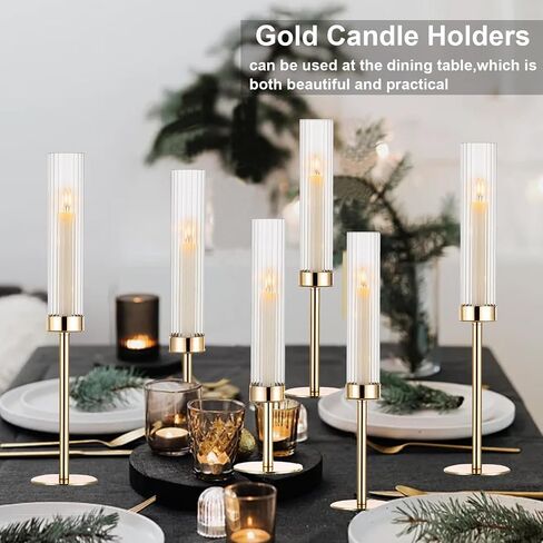Gold Hurricane Candle Holders, Set of 6 for Glass Windproof Candlestick Holders,Tall Taper Candle Sticks Holder Decor for Home Decor, Wedding, Dinning, Party Decorative, Anniversary,Valentine (6 Pcs) in Kuwait