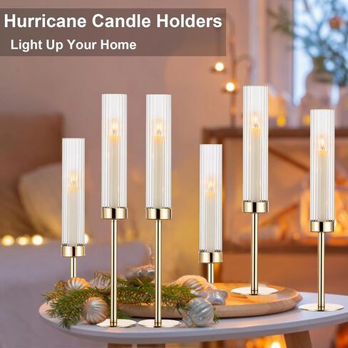 Gold Hurricane Candle Holders, Set of 6 for Glass Windproof Candlestick Holders,Tall Taper Candle Sticks Holder Decor for Home Decor, Wedding, Dinning, Party Decorative, Anniversary,Valentine (6 Pcs) in Kuwait