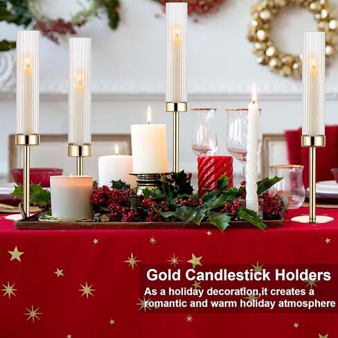 Gold Hurricane Candle Holders, Set of 6 for Glass Windproof Candlestick Holders,Tall Taper Candle Sticks Holder Decor for Home Decor, Wedding, Dinning, Party Decorative, Anniversary,Valentine (6 Pcs) in Kuwait