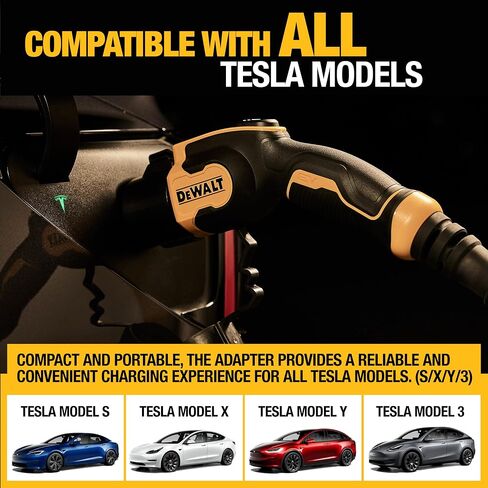 DEWALT SAE J1772 إلى محول شحن Tesla EV ، متوافق مع جميع السيارات الكهربائية Tesla ، موصل الطاقة العالي 60A/250V ، سهل الاتصال ، بدون أدوات مطلوبة in Saudi Arabia