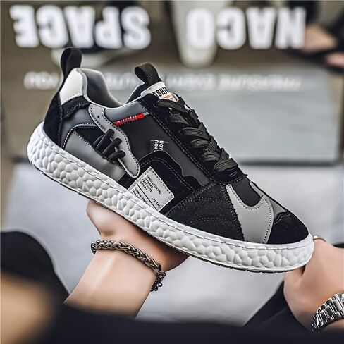 Men's Fashionable Casual Sneakers - Solid Color, Thick Sole, Non-Slip & Durable, Lace-Up, Versatile for All Seasons in Kuwait