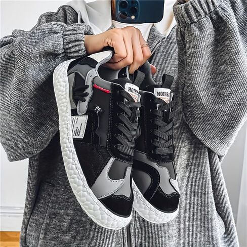 Men's Fashionable Casual Sneakers - Solid Color, Thick Sole, Non-Slip & Durable, Lace-Up, Versatile for All Seasons in Kuwait