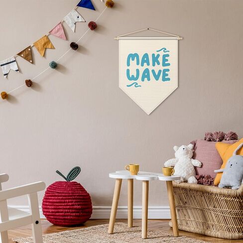 Surf Wall Art for Kids, No Wake Zone Pennant Flag Banner, Coastal Poster Hanger Frame, Beach Nursery Room Decor for Surfer Girls Boys, Ocean Canvas Wall Art Aesthetic, Minimalist Home Decor in Saudi Arabia