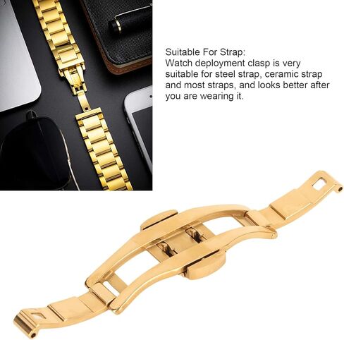 Zjchao Butterfly Watch Deployment Clasp ، مشاهدة مشبك بديل 6 مم 19 ملم ساعة النطاق Clasp مزدوج الضغط الزر القابل للطي النشر المشبك ، الذهبي in Saudi Arabia
