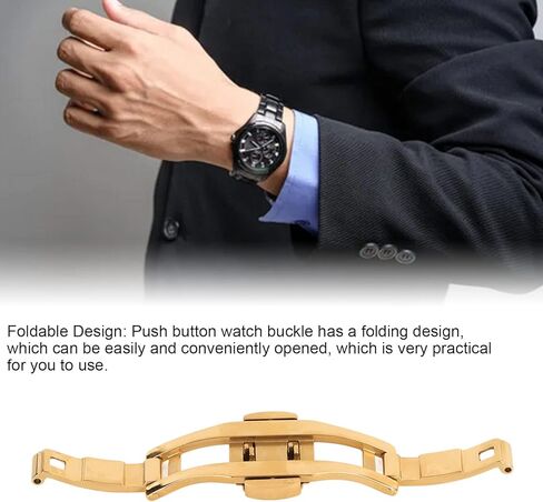 Zjchao Butterfly Watch Deployment Clasp ، مشاهدة مشبك بديل 6 مم 19 ملم ساعة النطاق Clasp مزدوج الضغط الزر القابل للطي النشر المشبك ، الذهبي in Saudi Arabia