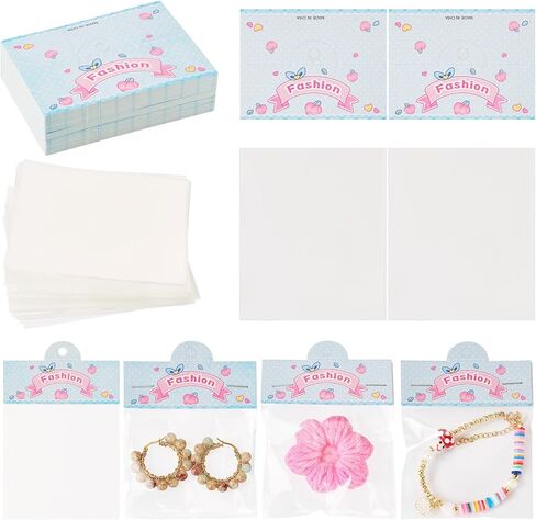 100 Pcs Jewelry Display Cards With 100Pcs Opp Cellophane Jewlery Bags Necklace Bracelet Earring Cards For Christmas Festival Wrapping Supplie Clear Bags Small Jewelry Bags（Pink） in Kuwait