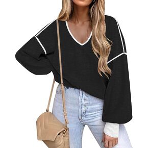 ETCYY Women's Sweaters Fall Fashion 2025 Long Sleeve V Neck Ribbed Knit Pullover Sweater Tops in Saudi Arabia