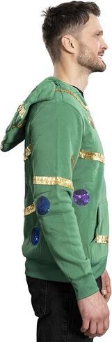 Mad Engine Extreme Christmas Tree Hoodie with Balls and Stars Green Zip-Up Costume Sweatshirt for Holiday Parties in Saudi Arabia