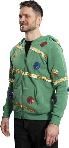 Mad Engine Extreme Christmas Tree Hoodie with Balls and Stars Green Zip-Up Costume Sweatshirt for Holiday Parties in Saudi Arabia