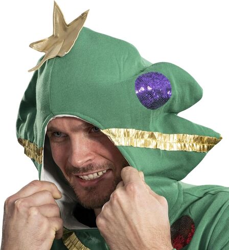 Mad Engine Extreme Christmas Tree Hoodie with Balls and Stars Green Zip-Up Costume Sweatshirt for Holiday Parties in Saudi Arabia