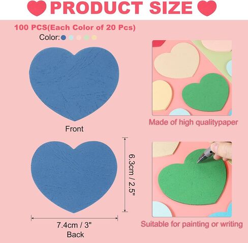 MECCANIXITY 100Pcs Heart Cutouts, 4 x 3.2 Cut-Outs Paper Heart Shaped Die Cut Paper Cards Classroom Decor for Valentine's Day, Bulletin Board, Light Blue, Light Green, Sky Blue, Pink, Beige in Saudi Arabia