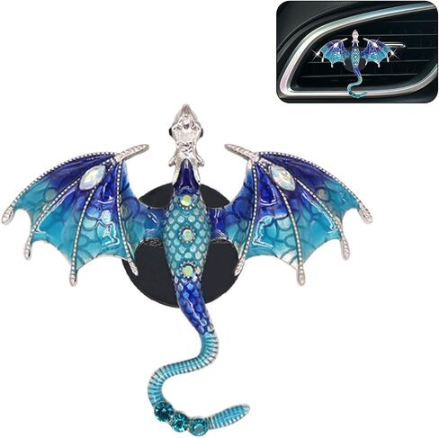 Bling Dragon Car Air Freshener Vent Clip,1pc Rhinestone Blue Dragon Car Decor,Cute Air Vent Clip Dashboard Decoration Accessory,Refillable Animal Diffuser in Saudi Arabia